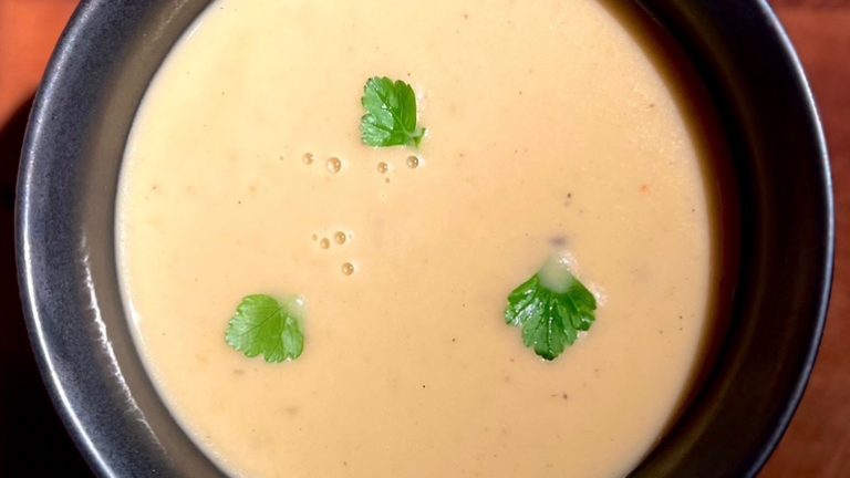 Black salsify and Brussels sprouts velouté