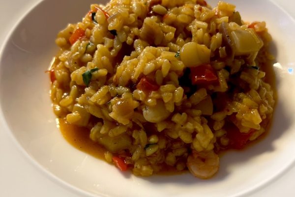 Arroz meloso con camarones y sepia