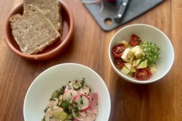 Bavarian Sausage Salad and Pickled Alpine Cheese